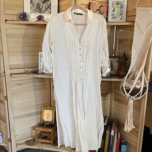 Zara Cotton White Button-Down Tunic DRESS